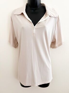 SHEIN Beige Quarter Zip Blouse